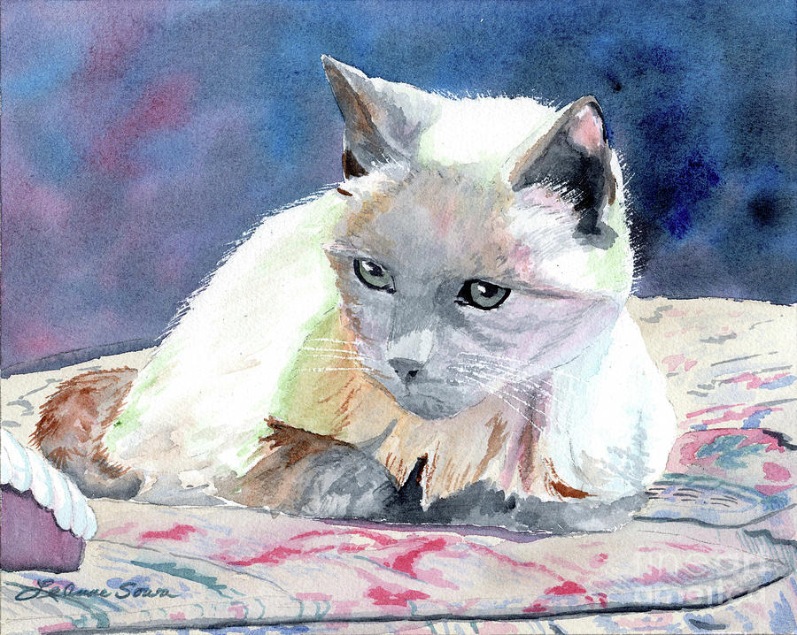 Sleepy Kitty Painting by LeAnne Sowa