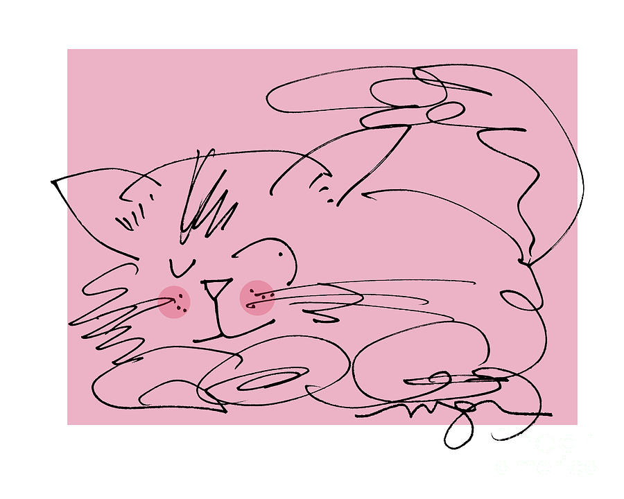 Cat Digital Art - Sleepy Pink Cat by Marilyn MacGregor