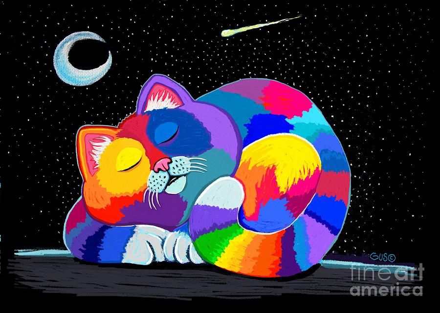 Sleepy Rainbow Calico Digital Art