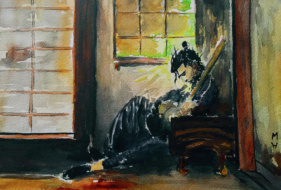 Samurai Painting - Sleepy Samurai by Monika Arturi