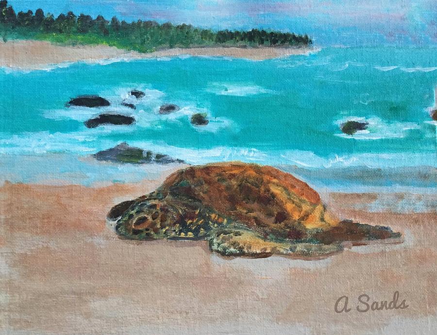 Sleepy Sea Turtle Painting by Anne Sands