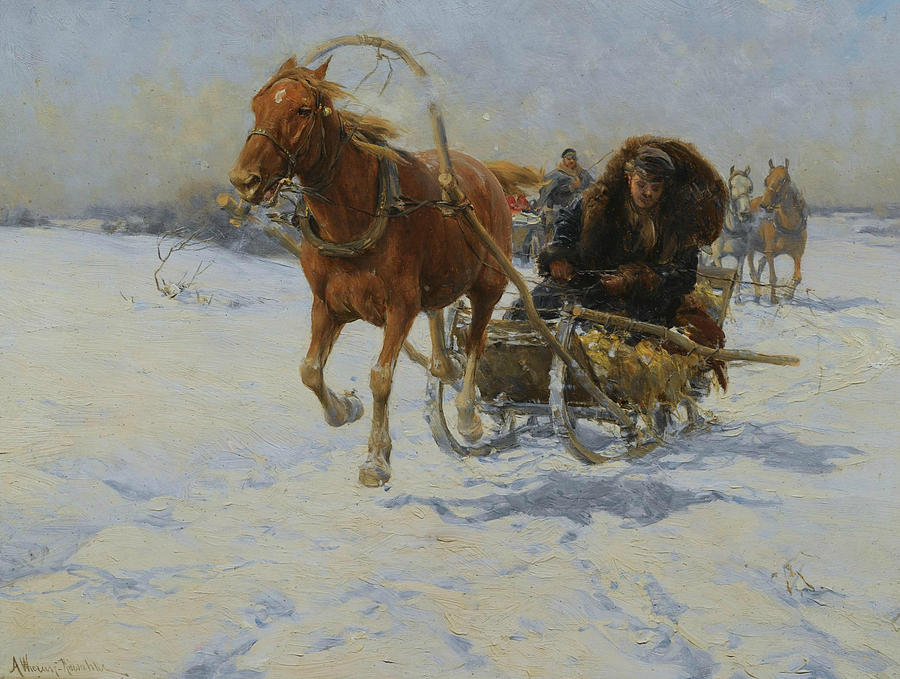 Sleigh Ride Painting by Alfred Kowalski