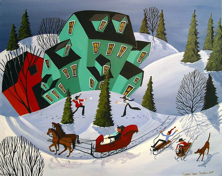 Sleigh Ride - artist folkartmama Painting by Debbie Criswell