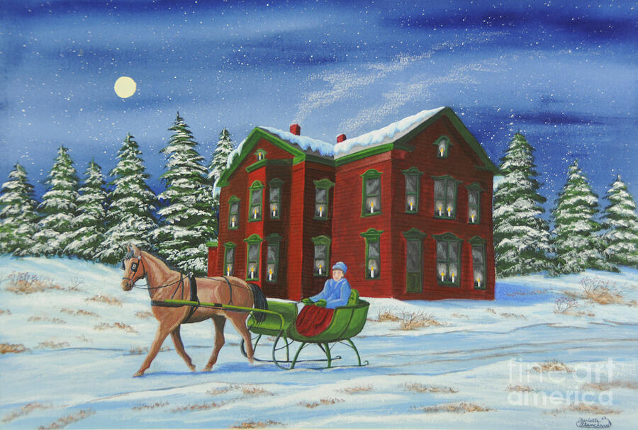 Sleigh Ride With A Full Moon Painting by Charlotte Blanchard