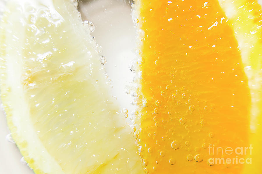 Summer Photograph - Slice of orange and lemon in cocktail glass by Jorgo Photography