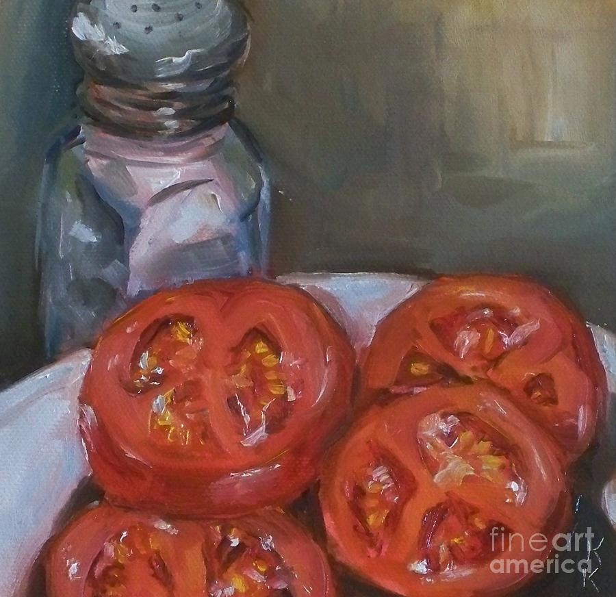 Tomato Painting - Sliced and Salted by Kristine Kainer
