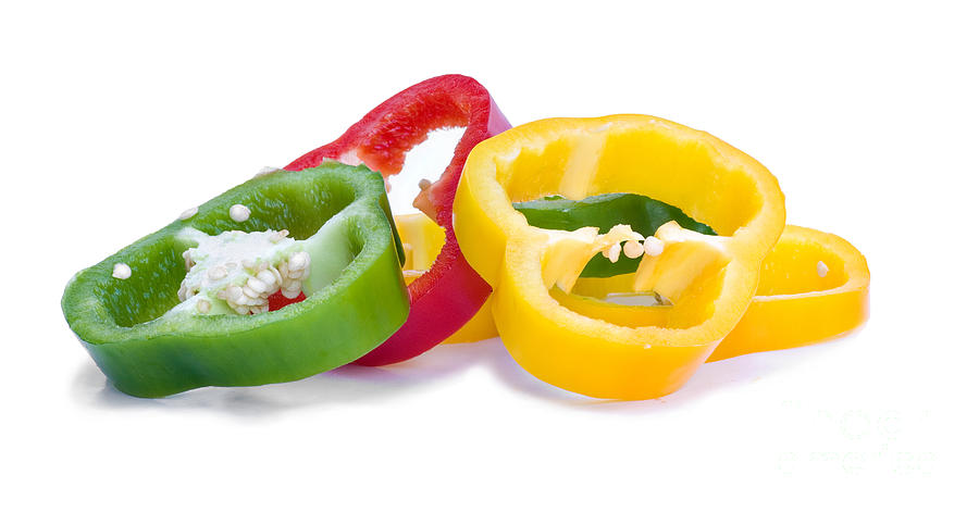 Sliced Colorful Peppers Photograph by Meirion Matthias