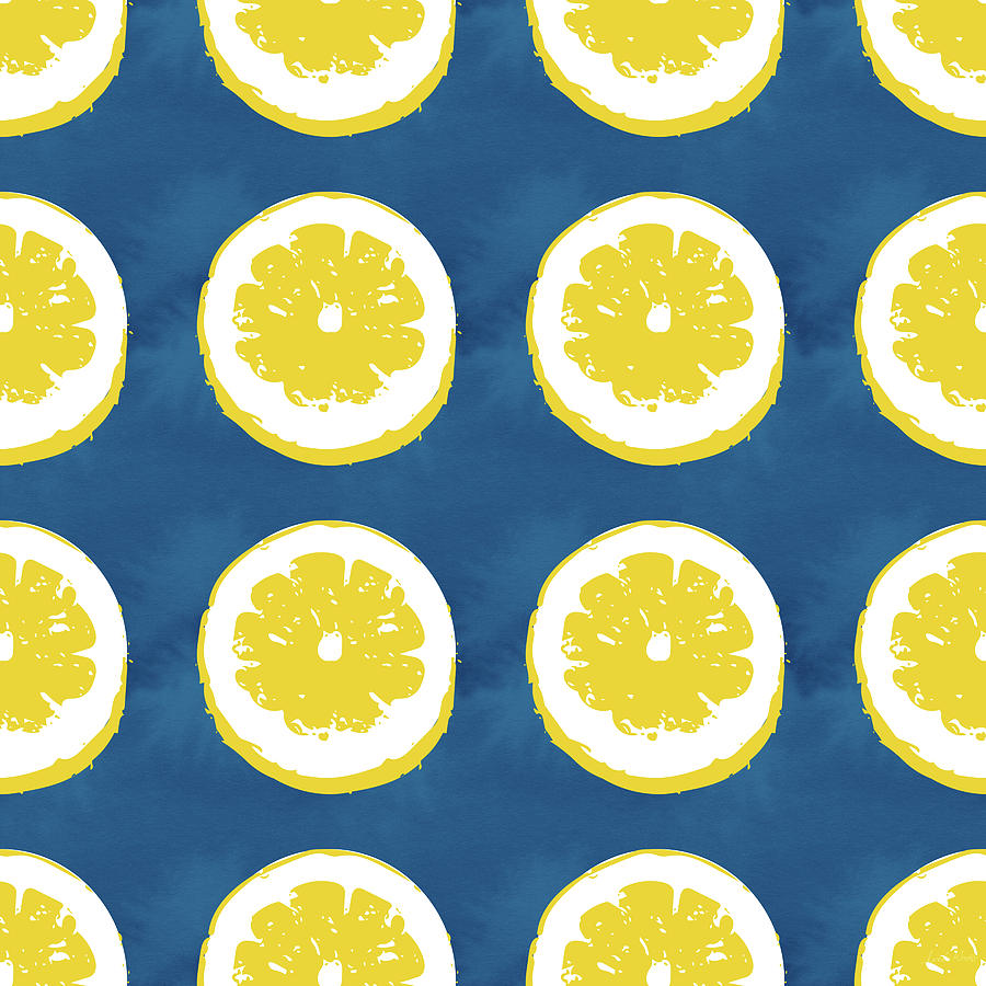 Sliced Lemons on Blue- Art by Linda Woods Mixed Media by Linda Woods