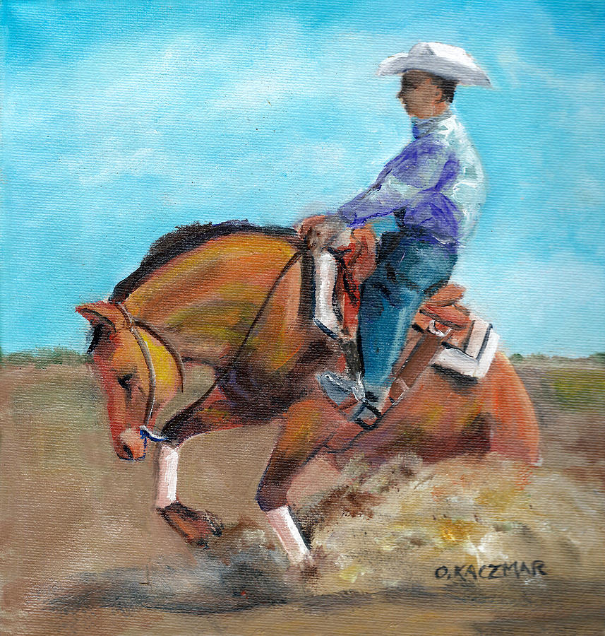 Horse Painting - Sliding Stop by Olga Kaczmar
