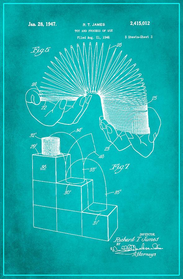 Slinky Patent Drawing 1e Mixed Media by Brian Reaves