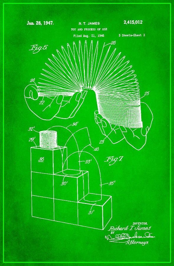 Slinky Patent Drawing 1g Mixed Media by Brian Reaves