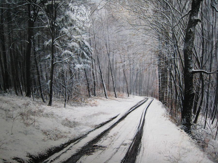 Winter Landscape Painting - Slippery Curve by David Bottini