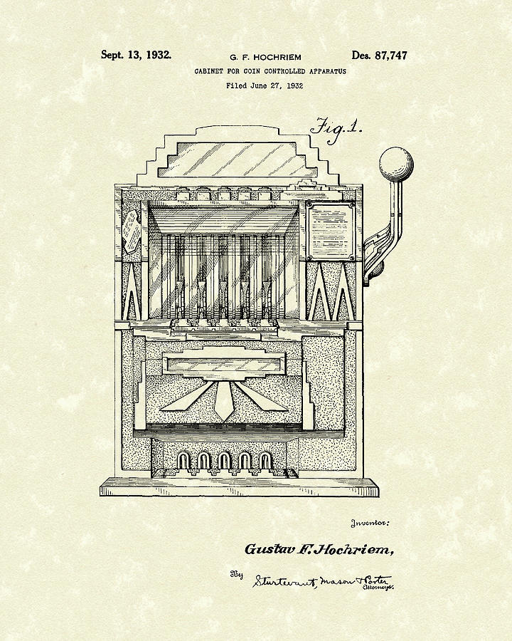 1932 Drawing - Slot Machine 1932 Patent Art by Prior Art Design