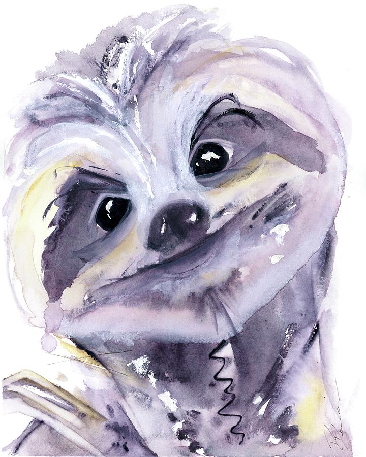 Sloth Portrait Painting by Dawn Derman