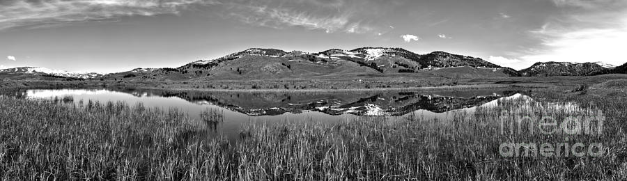 Slough Creek Reflection Panorama Black And White Photograph by Adam Jewell