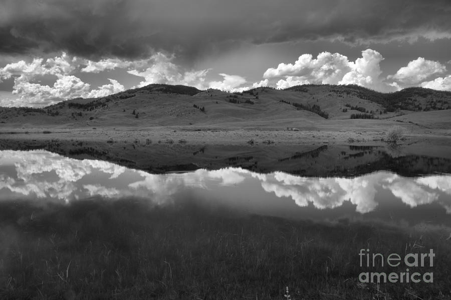 Yellowstone National Park Photograph - Slough Creek Reflections Between The Storm Clouds Black And White by Adam Jewell