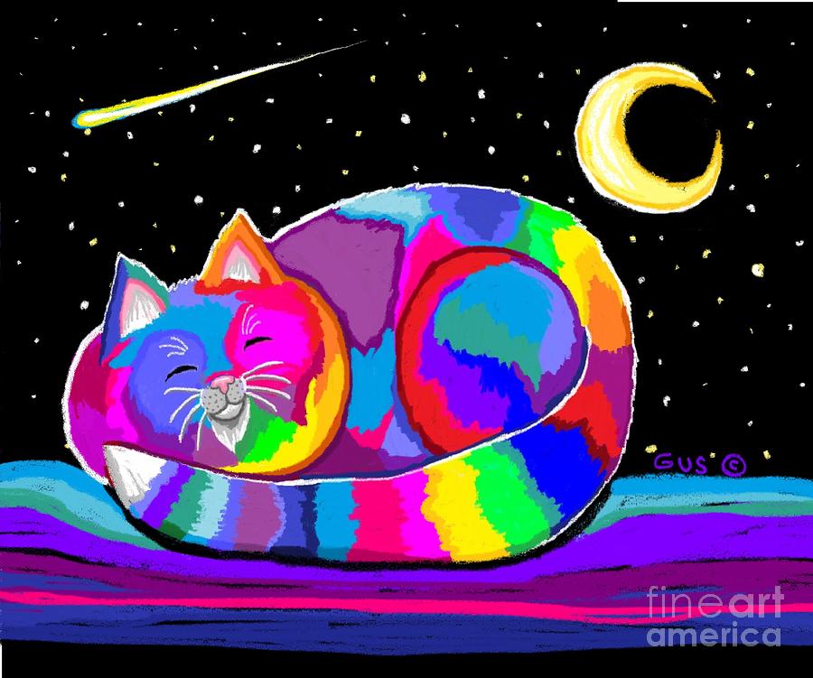 Slumbering Rainbow Cat Painting by Nick Gustafson