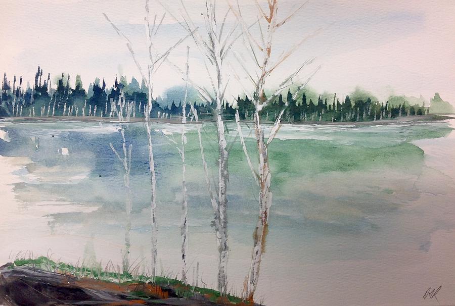 Small Birch Stand - Lakeside Painting by Desmond Raymond