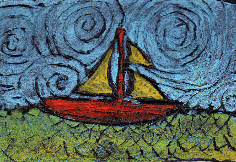 Small boat with yellow Sail Painting by Wayne Potrafka