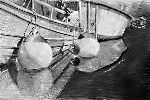 Small Boats Moored Drawing by William Hay Small Boats Moored Drawing by William Hay