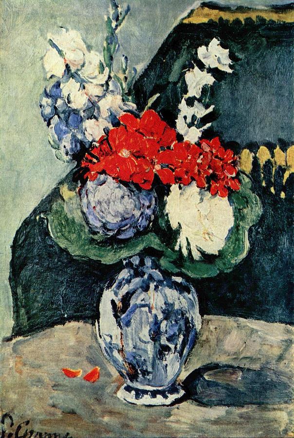 Small Delft Vase With Flowers Painting by Paul Cezanne