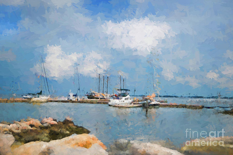 Summer Digital Art - Small Dock with Boats by Ed Taylor