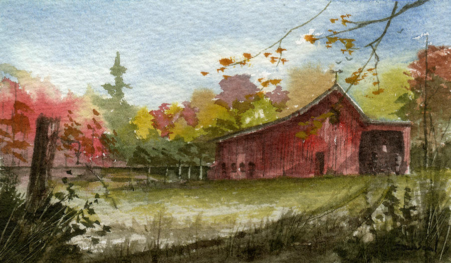 Small Fall Barn Painting by Sean Seal
