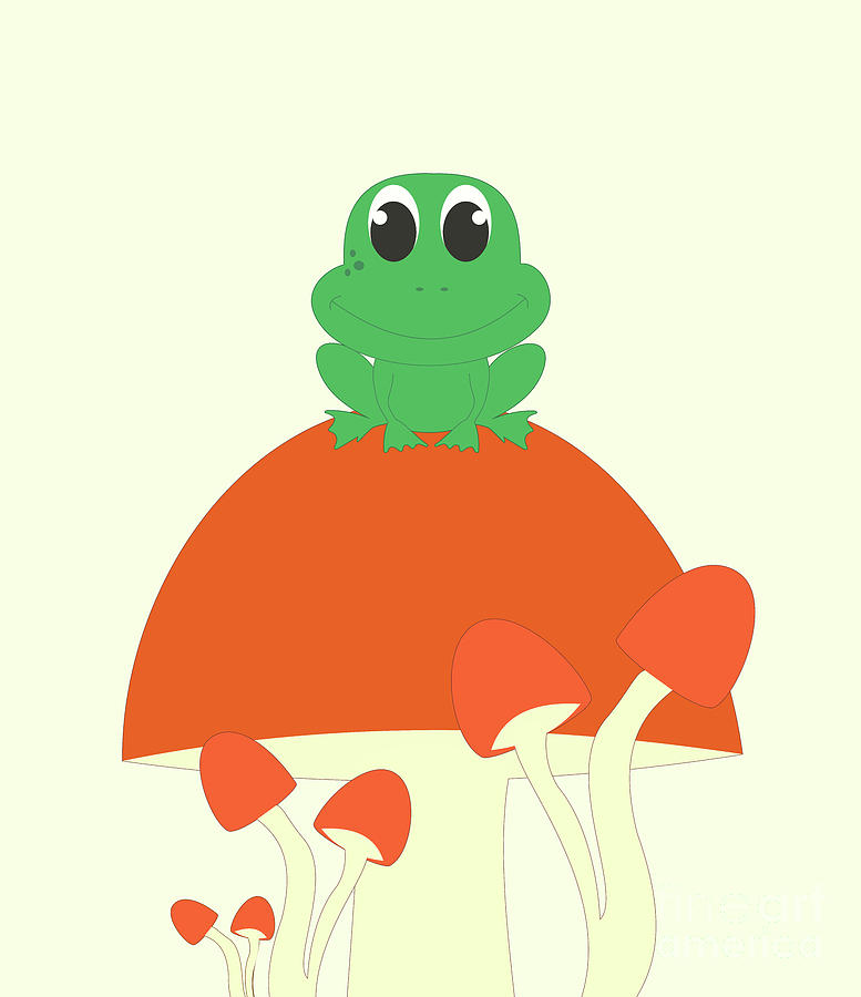 Mushroom Digital Art - Small Frog Sitting On A Mushroom  by Kourai
