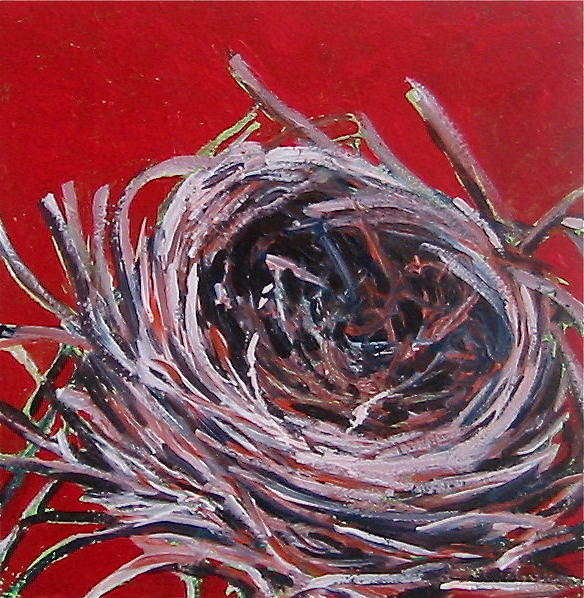 Still Life Painting - Small Nest on red by Tilly Strauss