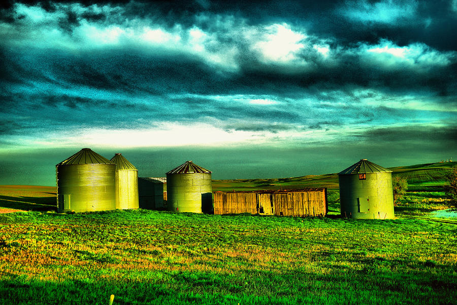 Barn Photograph - Small North Dakota shed and silos by Jeff Swan