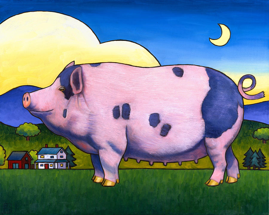 Pig Painting - Small Pig by Stacey Neumiller