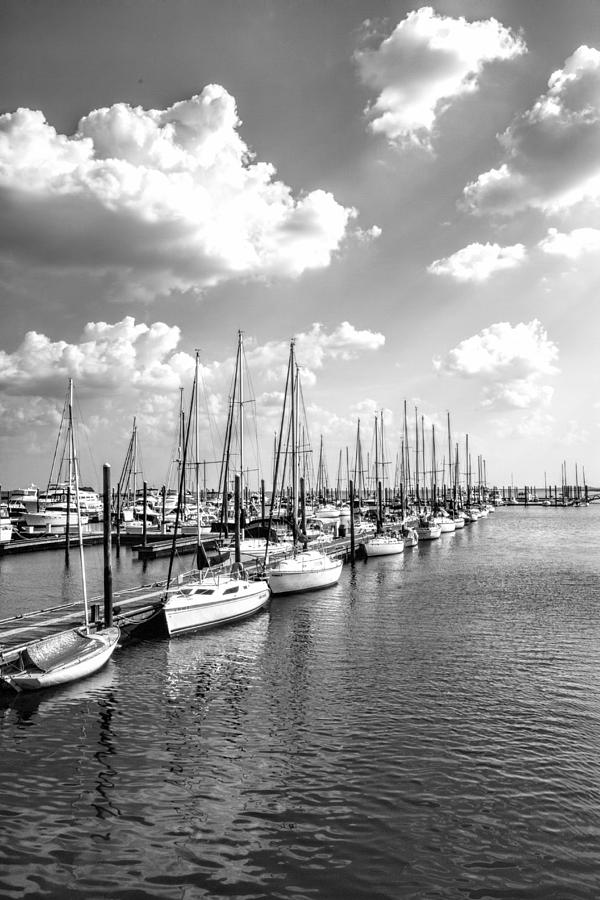 Small Sailboat Harbor Black and White Photograph by Kathy Clark