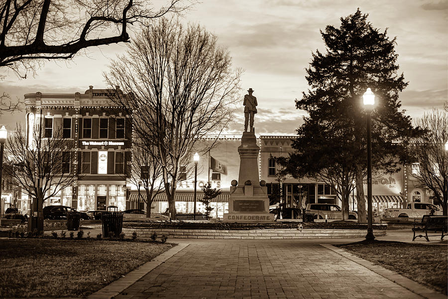 Vintage Photograph - Small Town America Skyline - Downtown Bentonville Square  - Sepia by Gregory Ballos