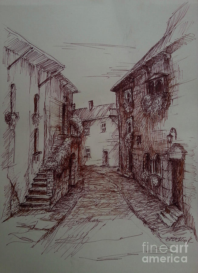 Small Town Drawing Drawing by Maja Sokolowska