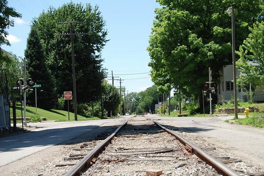 Tree Photograph - Small Town Railroad Tracks by Sin Lanchester