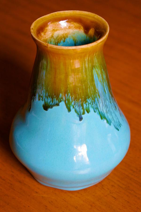 Small Turquoise Vase with Honey Amber Ceramic Art by Polly Castor