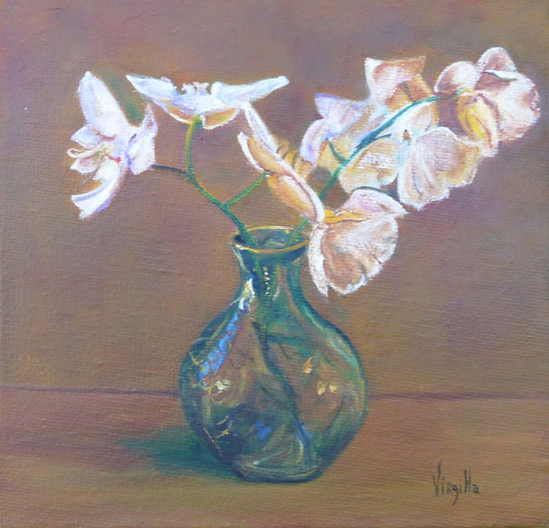 Orchids Painting - Small Vase with Orchids by Virgilla Lammons