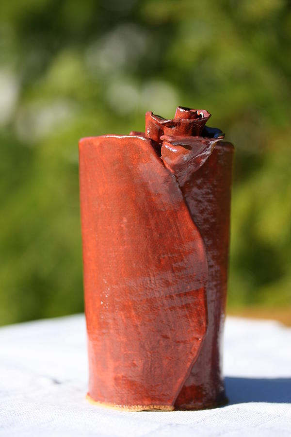 Vase Ceramic Art - Small vase with rose by Monika Hood