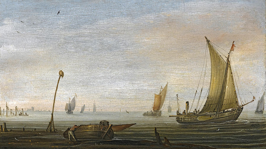 Small vessels on the Zuider Zee Painting by Abraham de Verwer