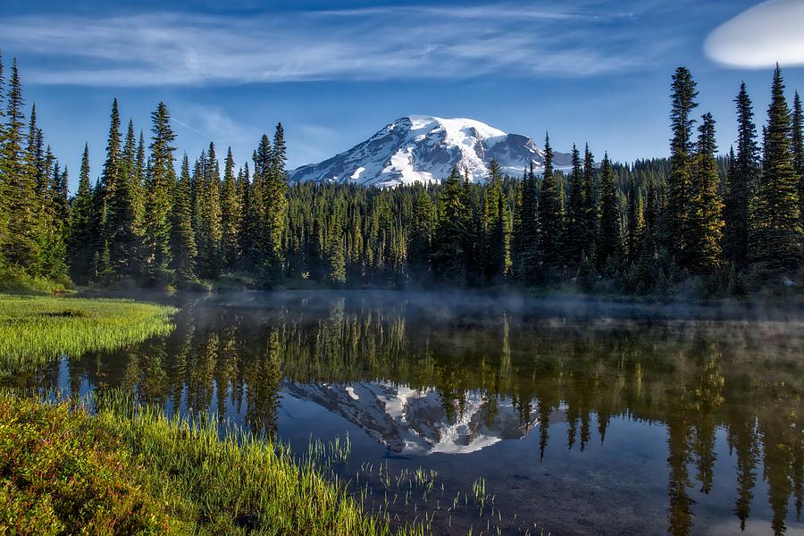 Misty morning at Reflection Lake Photograph by Lynn Hopwood | Fine Art ...