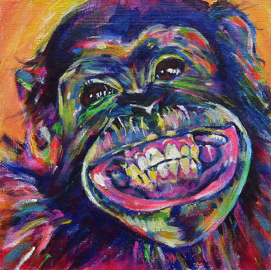 Chimpanzee Grin Painting by Karin McCombe Jones