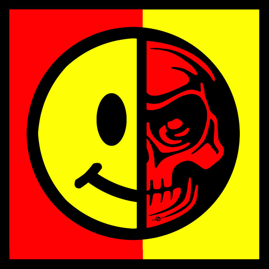 Smiley Face Skull Yellow Red Border Painting by Tony Rubino