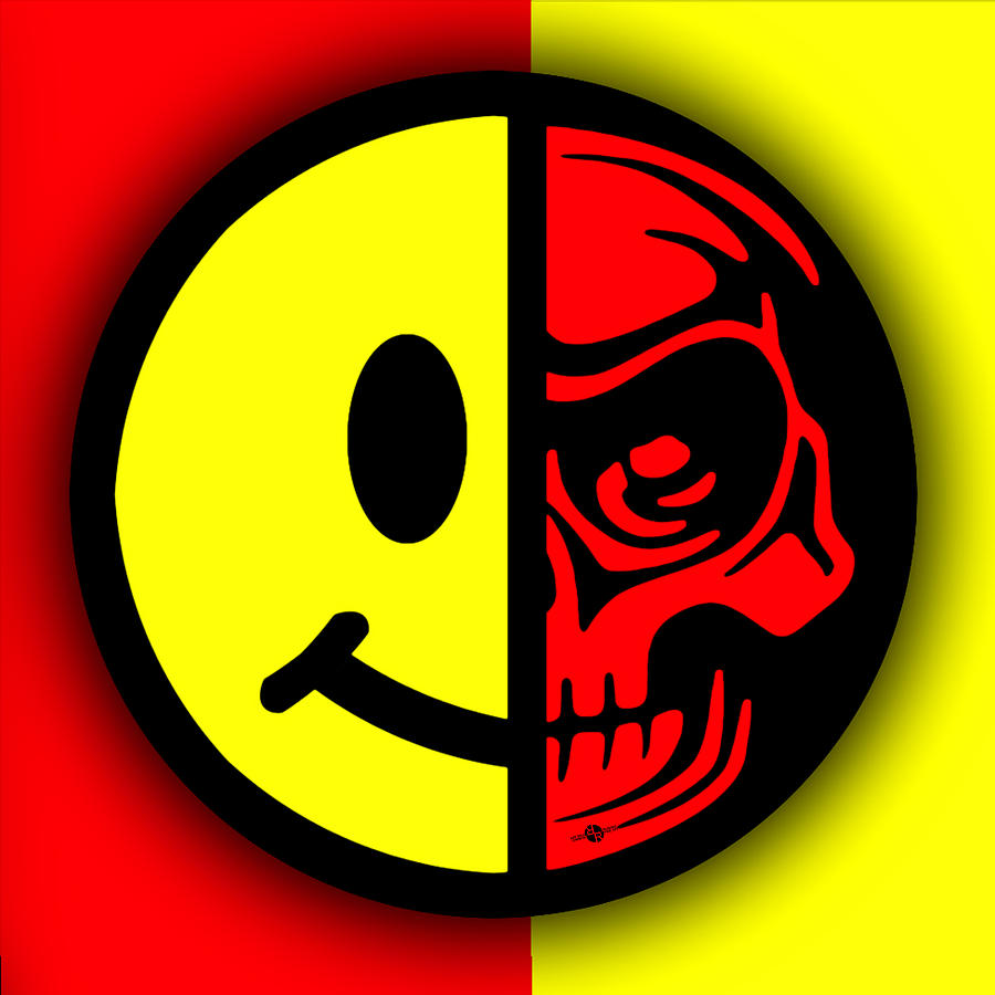 Smiley Face Skull Yellow Red Shadow Painting by Tony Rubino