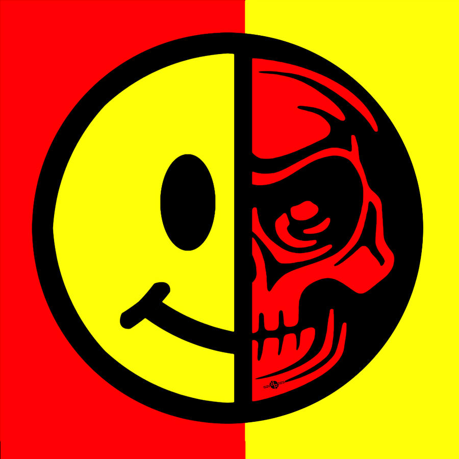 Smiley Face Skull Yellow Red Painting by Tony Rubino