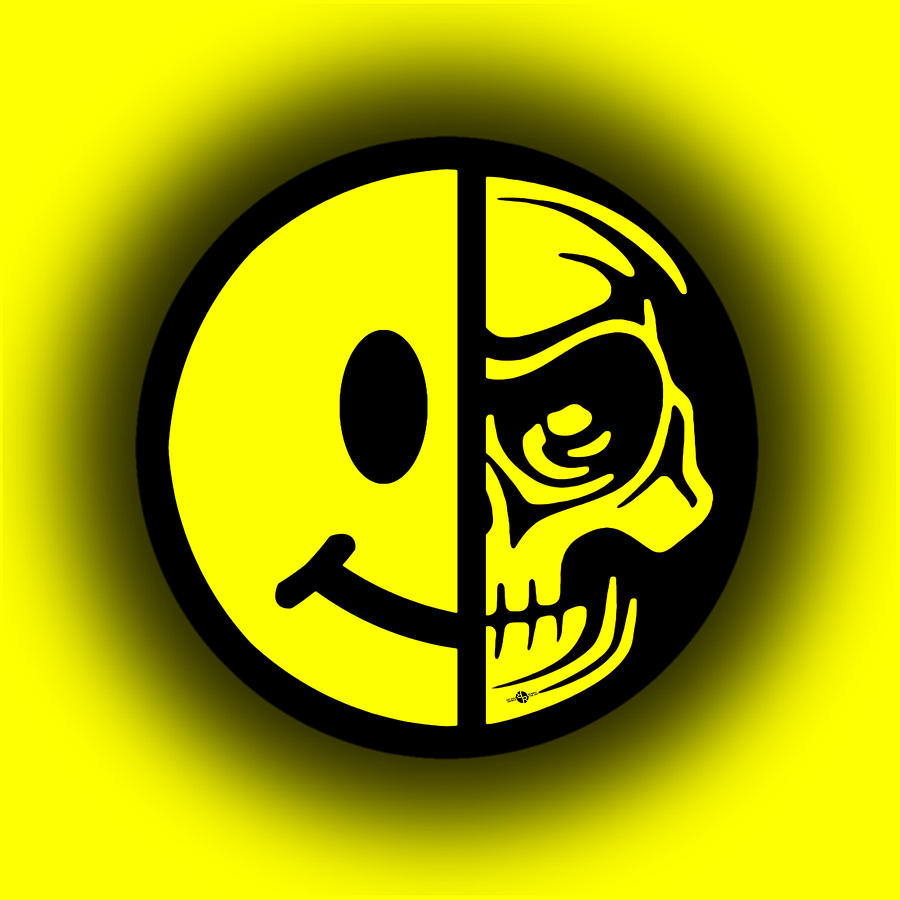 Skull Painting - Smiley Face Skull Yellow Shadow by Tony Rubino