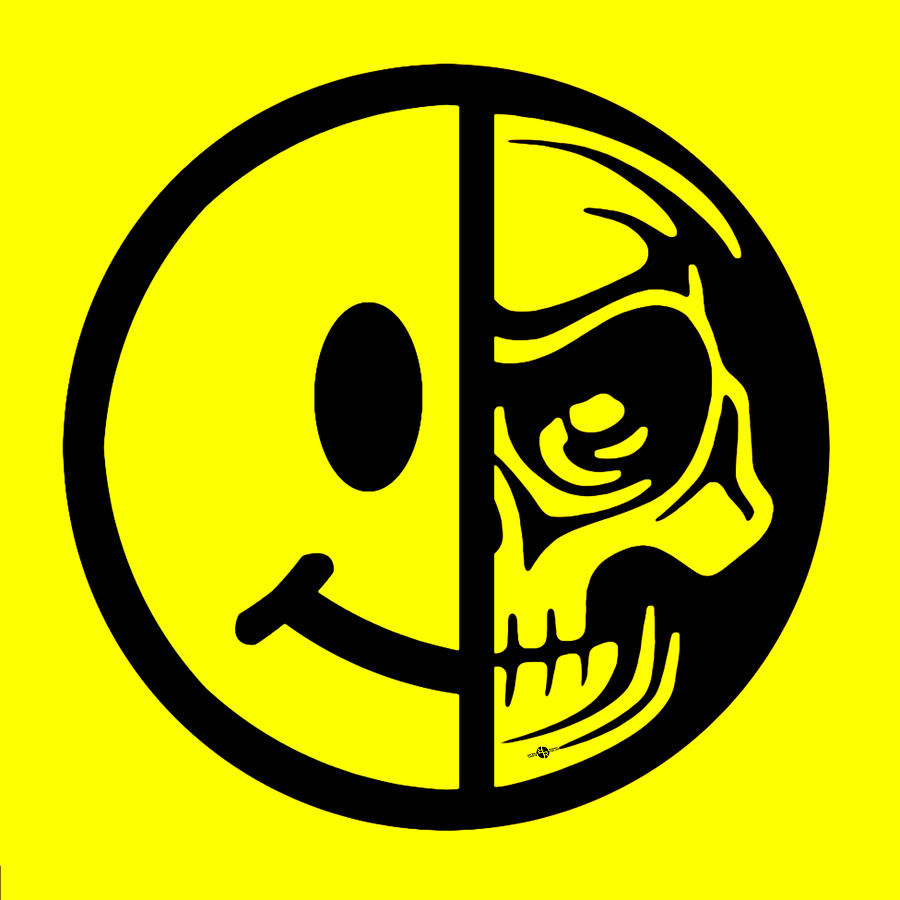 Smiley Face Skull Yellow Painting by Tony Rubino