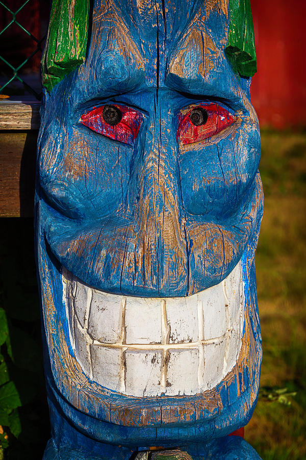 Smiling Blue Totem Pole Photograph by Garry Gay