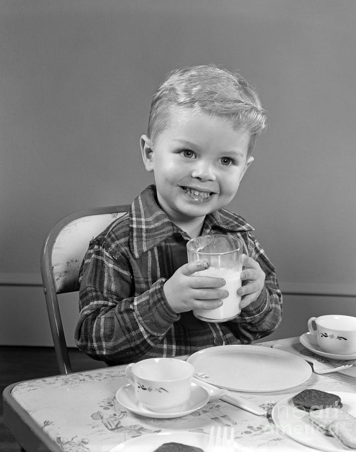 Smiling Boy With Glass Of Milk, C.1950s Photograph by H. Armstrong Roberts/ClassicStock