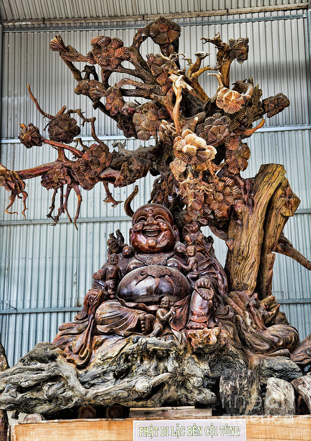 Smiling Buddha Wood Carvings Vietnam  Photograph by Chuck Kuhn
