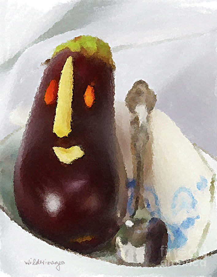 Vegetable Digital Art - Smiling Eggplant by Ken and Lois Wilder